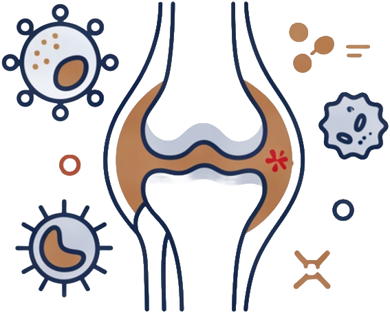 Line illustration of inflammation around a knee joint