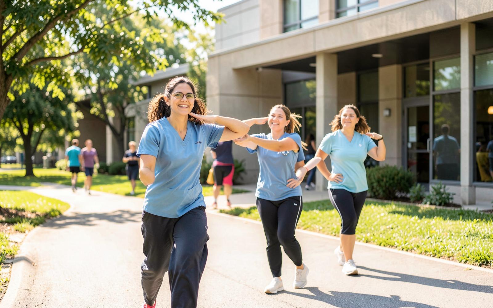 CAO employees walking outdoors during a workplace wellness activity